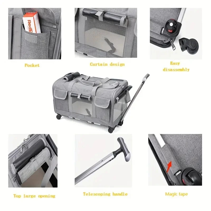 Extra Large Portable Pet Trolley Case Detachable Dog