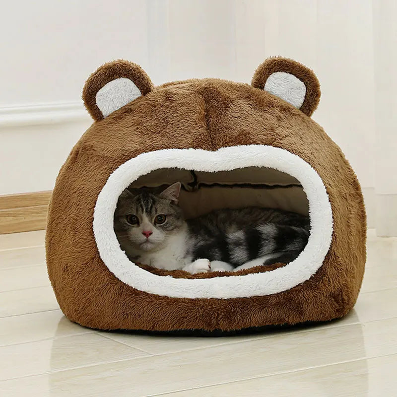 Funny Cat Bed Warm Pet House Soft Long Plush Kitten