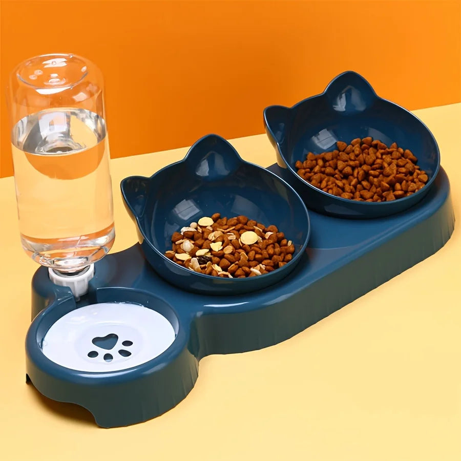 Pet Bowls With Water Feeder Ear Design Tilted Cat