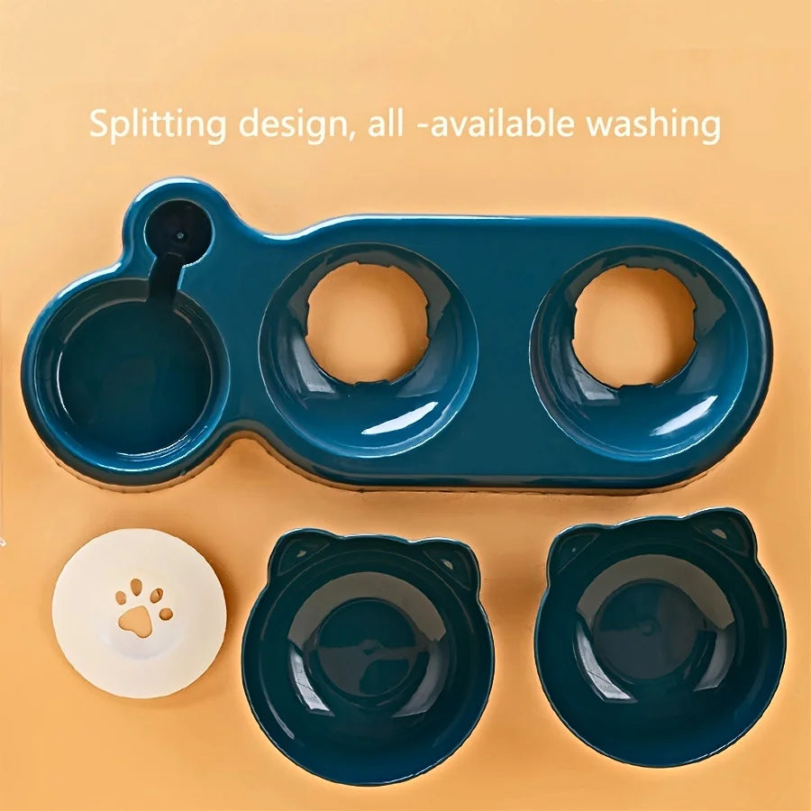 Pet Bowls With Water Feeder Ear Design Tilted Cat