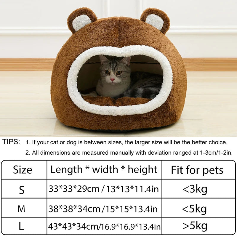 Funny Cat Bed Warm Pet House Soft Long Plush Kitten