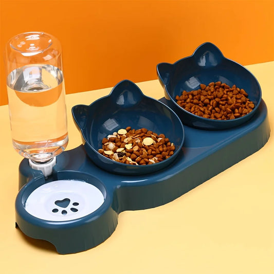 Pet Bowls With Water Feeder Ear Design Tilted Cat